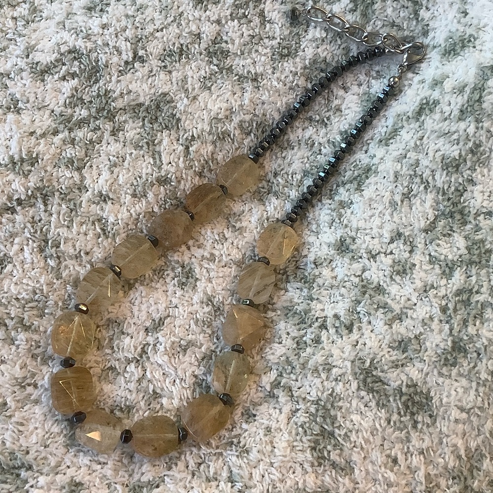 Beaded Citrine and Hematite Fashion Necklace NWT Handcrafted 18-20”